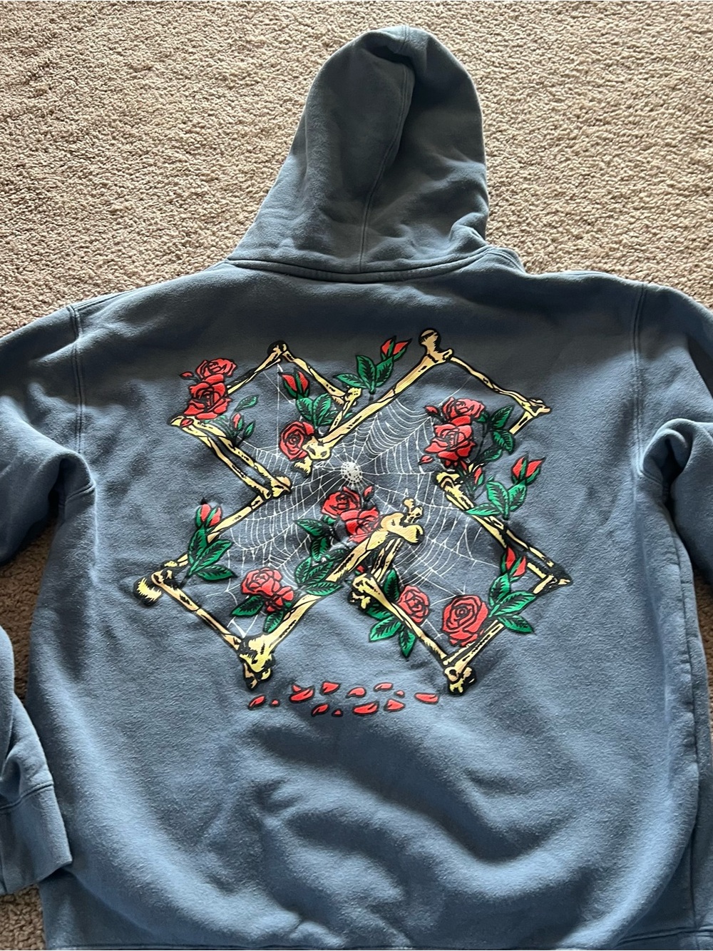 “XPLR Sam and Colby Grave Hoodie unisex Medium Blue Bones Web Rose Merch.”